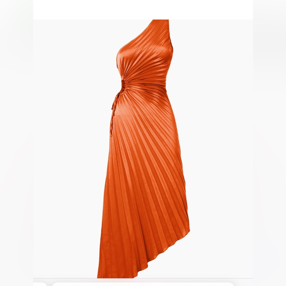 Bold In Pleat Satin Cutout Long Dress - OrangeRed / S